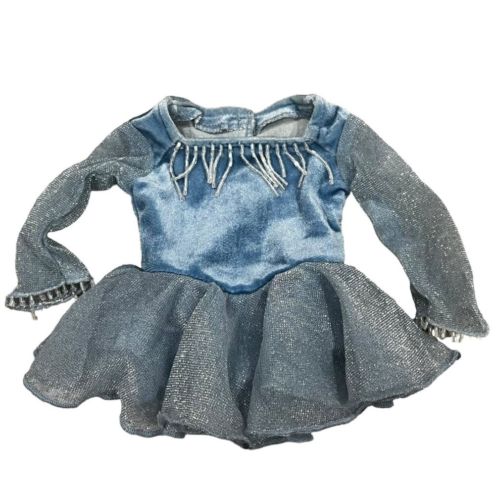 American Girl Doll Shimmering Blue Ice Skating Dress Beaded Fringe & Sparkly Lay